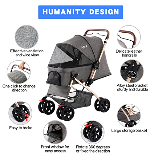 Ingborsa Carrinho de passeio para cães e gatos de estimação com cobertura climática, com cesta de ar