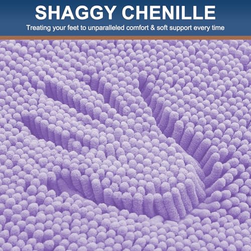 Smiry Luxury Chenille Bathroom Rugs 30x20, Extra Soft and Absorbent Shaggy Bath Mat, Machine Washable, Non-Slip Plush Carpet Runner for Tub, Shower, and Floor, Home Decor Accessories, Purple