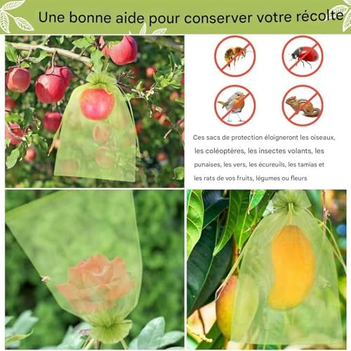 Sacs de protection pour fruits | 200 pochettes en maille avec cordon de serrage – Récolte en plein air pour légumes et fruits, idéal pour les tomates, les fraises, les raisins, la croissance et la