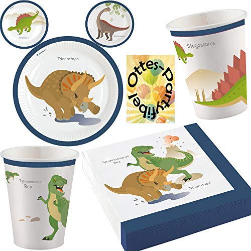HHO Dino-Saurier-Party-Set Dinosaurier 36tlg. Teller Becher Servietten für 8 Gäste