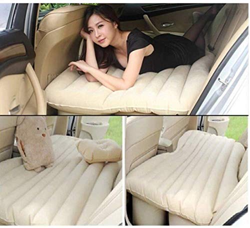Image of BROGBUS RAF Car Travel Vehicle Inflatable Cushion Car Mattress with Two Pillows Car Pump and Rep tikki for Car Travel (53.5 x 32.2 x 16.5 Inches, Cream)