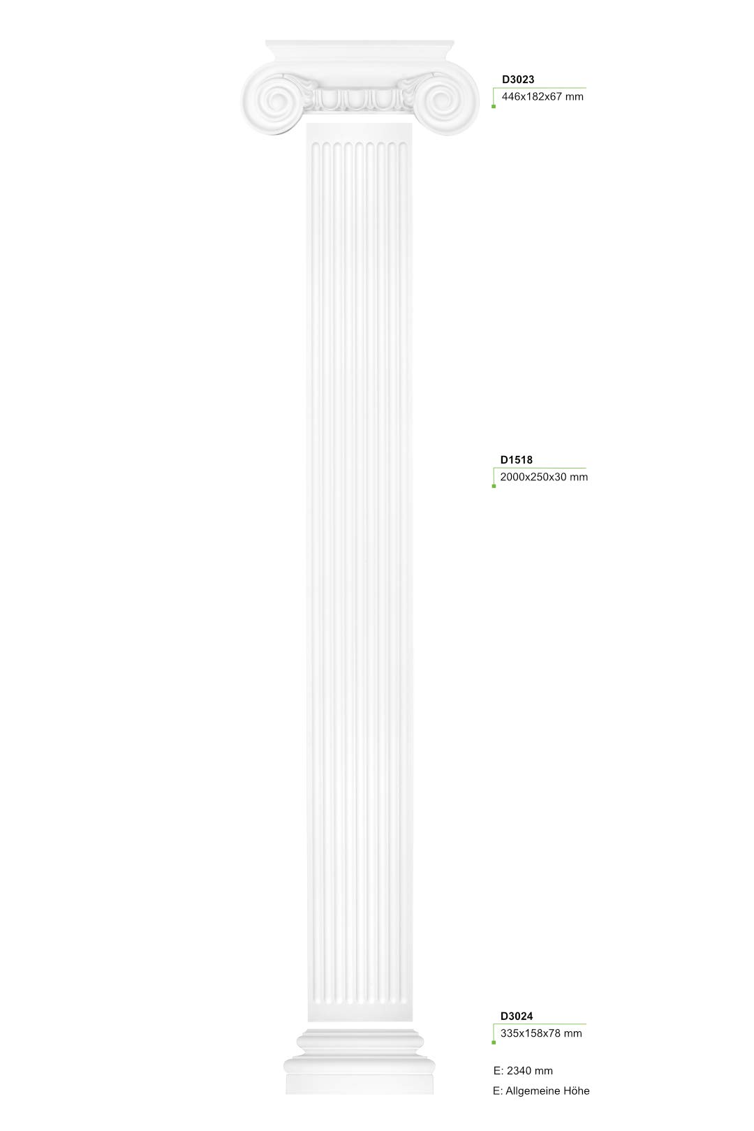 HEXIM Pilaster ca. 450x40mm - rilievo murale/decorazione a stucco in schiuma rigida PU, scelta di albero, capitale e base - Perfetto D1505 (albero da 2 metri D1518)