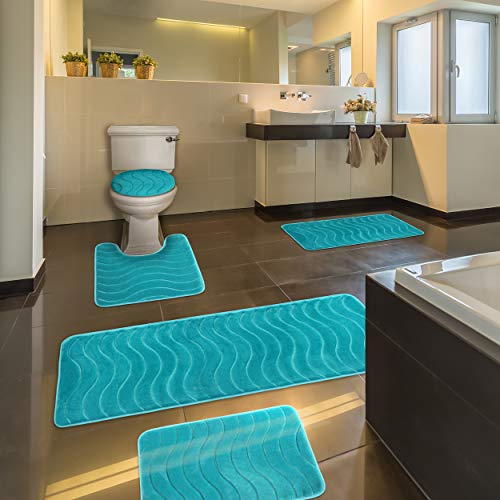 5 Piece Bathroom Rugs Set Soft Non Slip Memory Foam Large Bathroom