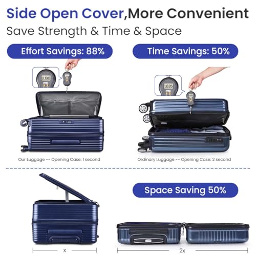 Luggage Sets 3 Piece(20/24/28), Expandable Carry On Luggage with TSA Lock Airline Approved, 100% PC Hard Shell and Lightweight Suitcase with Front Pocket and Spinner Wheels (Navy Blue)4