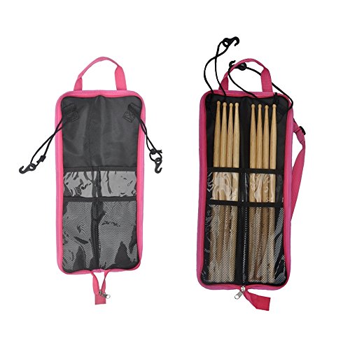 EaseIcon Weather Resistant Fabric Drumstick Case Cover Drum Stick Bag with Shoulder Strap - Pink - Thumbnail 5
