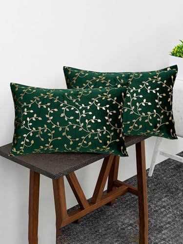 Image of RD TREND Velvet Rectangular 12x18 Inches Cushion Covers Set of 2 | Throw Pillow Covers for Sofa, Bed & Living Room | Perfect for Home Decor Dark Green