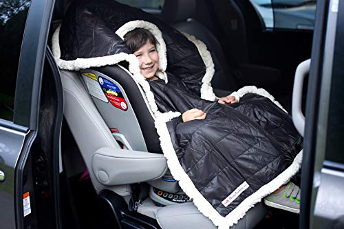 Kids Car Seat Poncho Boy Safe Coat Black Puffer Toddler Kids Down Sherpa Poofy Warm Hooded Blanket Safe Use Over Seat Belts - Thumbnail 5