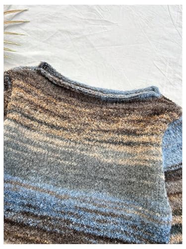 Image of BEAUDRM Women's Colorful Stripe Sweaters Crew Neck Bell Long Sleeve Knitted Pullover Tops Multicolor Small