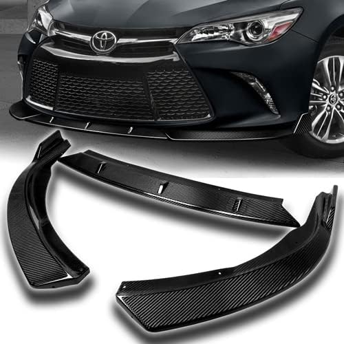3 Pieces Real Carbon Fiber Front Bumper Lip Spoiler Splitter Side Body Kit Trim Protection Compatible with 2015-2017 Toyota Camry, 2016