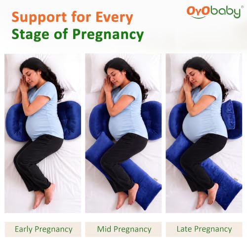 Image of OYO BABY Maternity Pillow Bundle for New Moms | Plush Velvet Pregnancy and Nursing Pillow Set | 4-Piece Adjustable Body Pillow for Belly, Back and Hip Support - Royal Blue