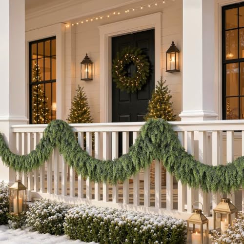 9FT Christmas Cedar Garland Real Touch - Thick & Full Artificial Cypress Greenery for Mantle, Fireplace, Stair, Table - Soft Realistic Winter Holiday Decorating, Christmas Decorations Indoor Outdoor - image 6