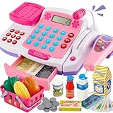 BUYGER Supermarkt Spielzeug für Kinder 3 + Jahre, Große Spielkasse Kinder mit Scanner und Sound, Waage Mikrofon, Kasse Kaufladen Zubehör, Rollenspiel Weihnachts Geschenk für Mädchen Jungen