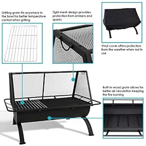 Sunnydaze36inchnorthlandsteeloutdoorfirepitwithgrillandsparkscreenvinylprotectivecoverblackfinish Urban Country Home Decor Sunnydaze 36 inch northland steel outdoor fire pit with grill and spark screen vinyl protective cover black finish urban country home decor