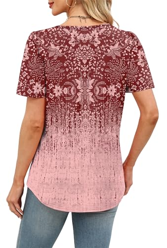 Image of Womens Tops Dressy Casual Blouses Short Sleeve Shirts Plus Size Fashion Clothing Spring Summer Outfits Button Pleated Front