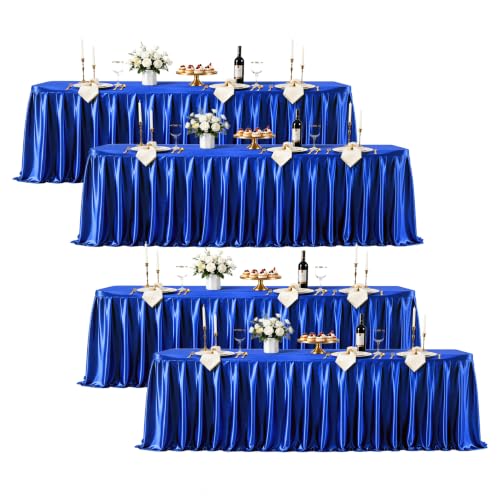 4 Pack 6ft Royal Blue Table Cloths for Rectangle Tables Satin Table Covers