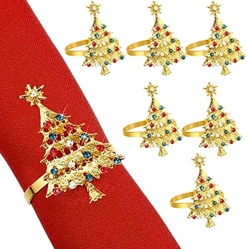 8-Piece Christmas Napkin Ring Set - Wreath & Tree Designs, Alloy Metal, Table Decor For Holidays