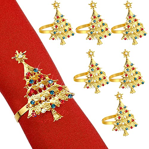 Christmas Napkin Rings Set, 6 Pcs Christmas Tree Napkin Buckles Holders Table Decor for Xmas Thanksgiving Wedding Birthday Party Dinner Supplies