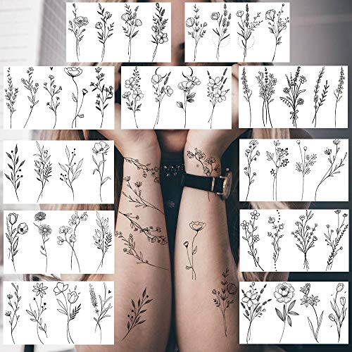 Fanrui FANR012 15 Sheets Fanrui Tiny Branch Black Flower Temporary Tattoos thumb #8