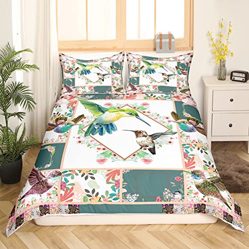 Hummingbird Bedding Set Full Size Girls Garden Birds Floral Comforter Cover Set For Women Kids Hummingbird Lovers Duvet Cover Nature Farmhouse Blossom Flower Bedspread Cover Room Decor Quilt Cover #TOP2