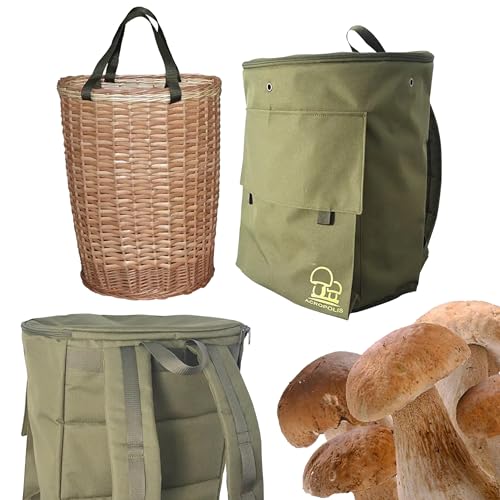 Acropolis Pilzsammler Weidenkorb - Pilzbeutel - Pilzkorb - Rucksack zum Sammeln von Kräutern und Waldfrüchten mit Strapierstreifen - Unikat Handmade für Papa Mama