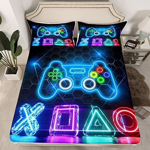 Loussiesd Juego de sábanas para adolescentes y jugadores, juego de sábanas de panal de abeja vintage, funda de cama con purpurina colorida con 2 fundas de almohada, tamaño doble