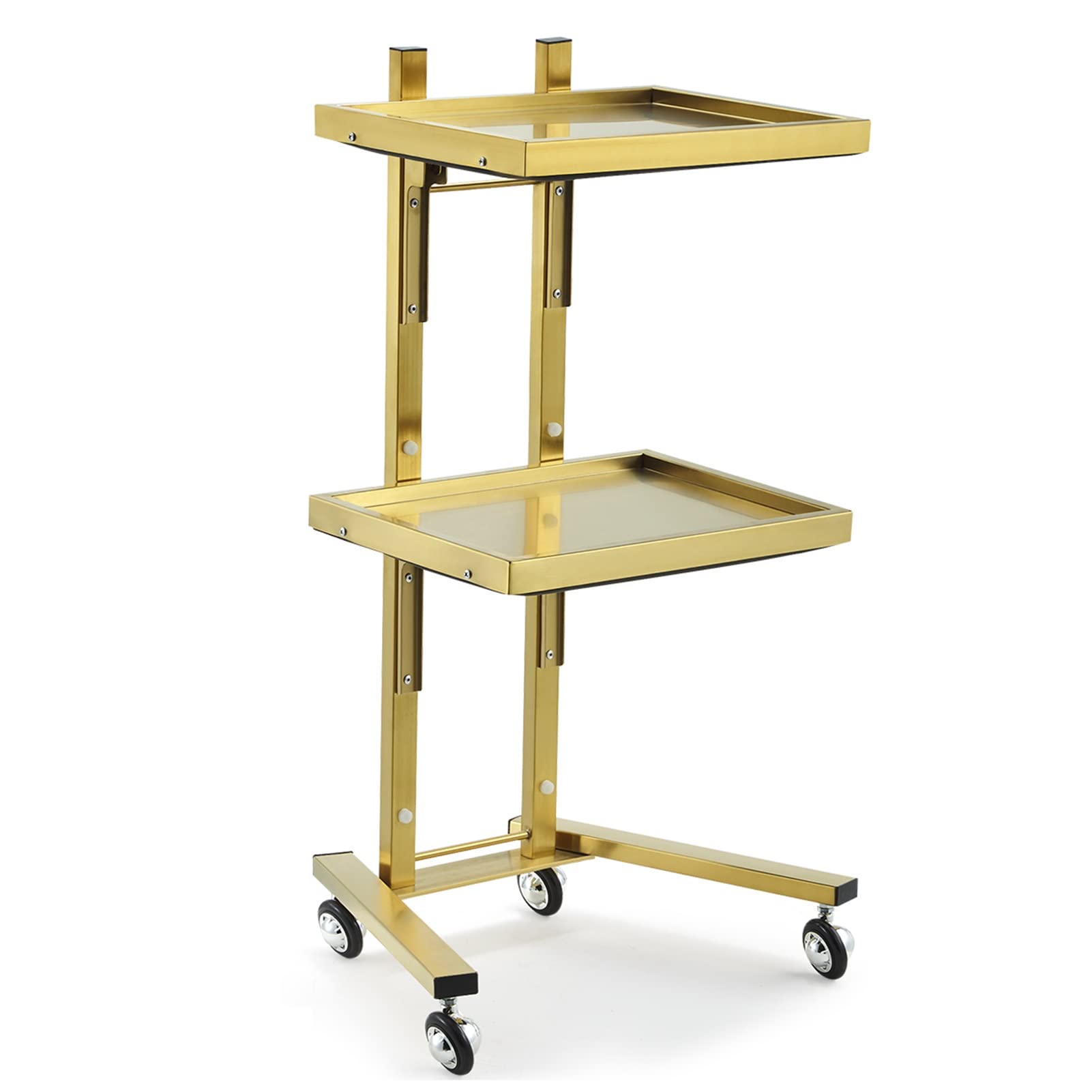 ZJMKSpace Saving Beauty Storage Cart Organizer 2 Tier with Tray, Foldable Salon Trolley for Nail Shop Tattoo Parlor Coffee Bar (Color : Gold)