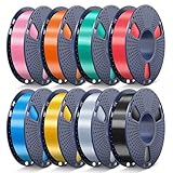 JAYO Silk PLA Filament Bundle 1.75mm, Silk 3D Printer Filament Bundle Multicolor, Individually Vacuum Packed, 8 Pack, Shiny Silk 2KG in Total, Light Gold+Silver+Black+Blue+Red+Green+Orange+Pink