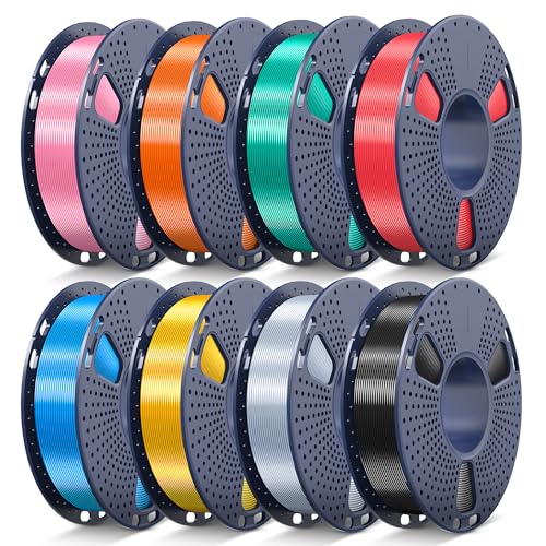 Image of JAYO Silk PLA Filament Bundle 1.75mm, Silk 3D Printer Filament Bundle Multicolor, Individually Vacuum Packed, 8 Pack, Shiny Silk 2KG in Total, Light Gold+Silver+Black+Blue+Red+Green+Orange+Pink