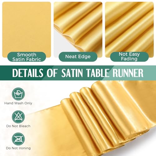 Image of Breling 24 Pack Green and Gold Disposable Plastic Tablecloths and Satin Table Runner Set, 54 x 108 Inch Tablecloth, 12 x 108 Inch Table Runners for Wedding Graduation Birthday Baby Shower New Year