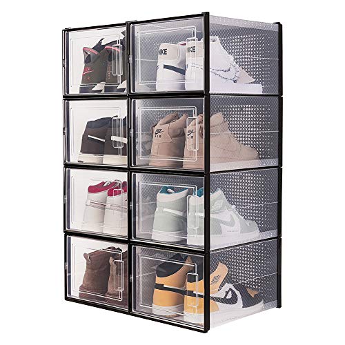 OnDisplay Clik Stackable Interlocking Shoe Box System (Large Clear/Black, Set of 8)