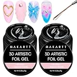 Makartt 3D Nail Foil Glue, 2Pcs 8ml Nails Transfer Gel Adhesive for Linear, Shell, Ripple Designs, UV LED Lamp Required