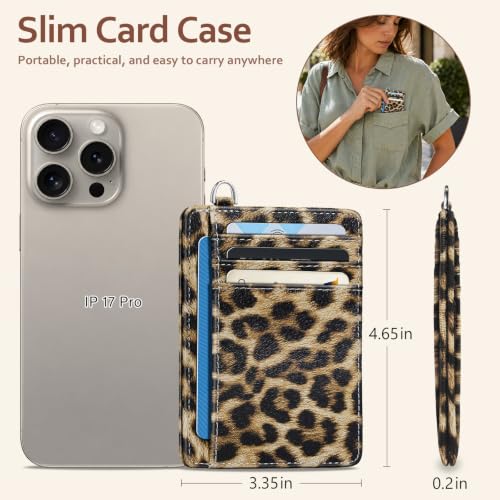Image of Coco Rossi Leopard Wallet Women Slim Credit Card Holder with Keychain | Chic Wallets, RFID Blocking, ID Case, Paper Money Pocket, Cute Small, Womens Girls Gift, Cheetch Print
