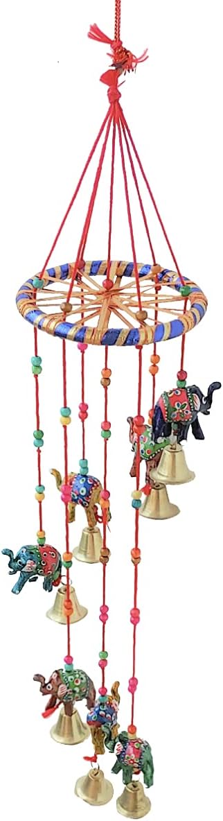 Windchaims Windchimes Jhoomar Hanging for Home Door, Wall, Temple, Bedroom, Decorative Accessories for Party, Christmas Decor, Wedding, Christmas Festivities Gift Size:- 20 Inch (Elephant Circular)