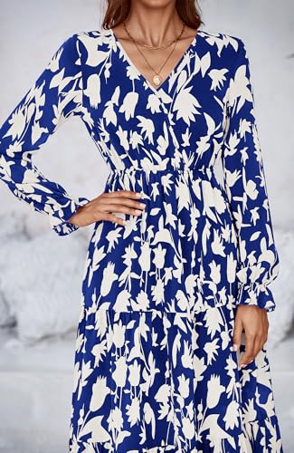 BTFBM Women Fall Dresses 2025 Casual Long Sleeve V Neck Maxi Dresses Floral Boho Long Dress Wedding Guest Dress