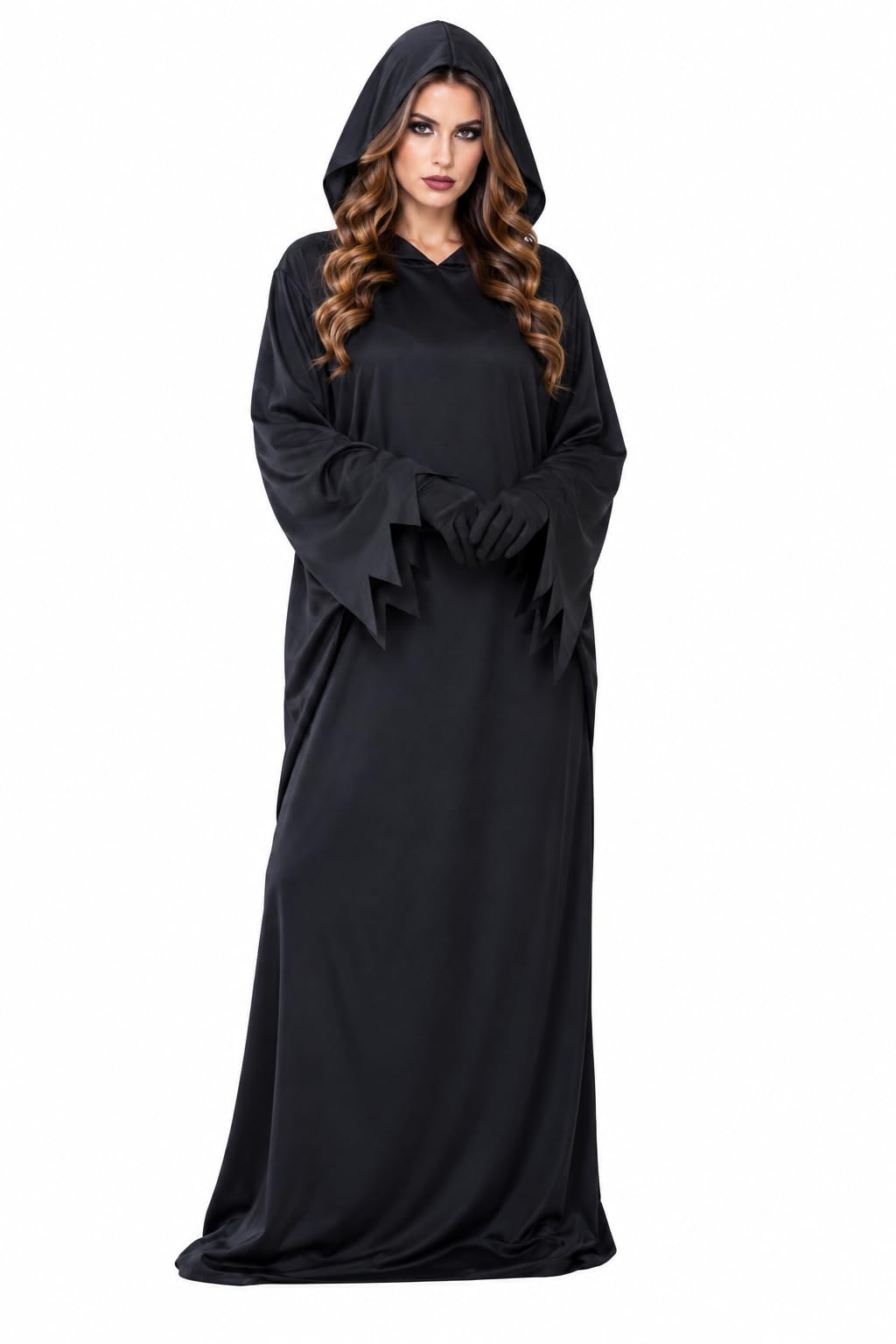 Adult Hooded Cloak 2 Piece Set with Gloves, Black Halloween Costume X-Large