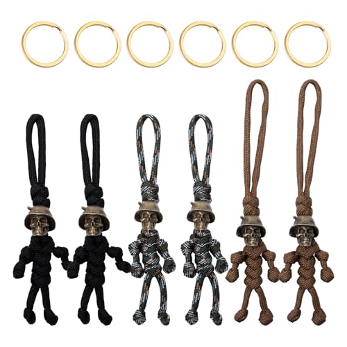 Sxutop 6 Piezas Llavero de Soldado Esqueleto Trenzado Coche Colgante Calavera de Cuerda Trenzada Llavero Lanyard Colgante de Calavera Esqueleto Paraguas Lanyard para Carteras, Equipaje, Maletas