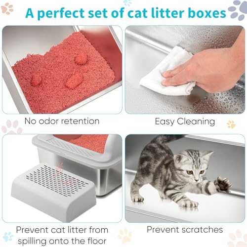 Arenero para gato XL acero inoxidable con tapa y accesorios 2 unidades miniatura 5