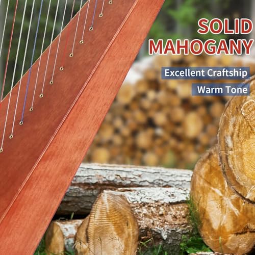 LOTKEY 19 Strings Harp, Solid Mahogany Harps 29'' W/Gig Bag,Tuning Wrench,Straps,Instruction for Professional Lyre Harp Player,Beginner,Adults F3 G3 A3 B3 C4 D4 E4 F4 G4 A4 B4 C5 D5 E5 F5 G5 A5 B5 C6