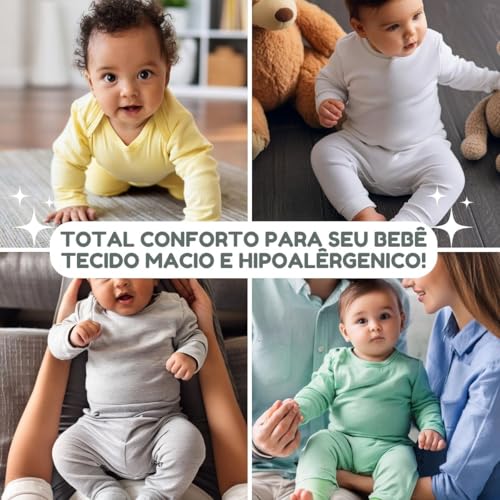 Kit 4pç Roupa De Bebê Body Manga Longa E Mijão Unissex (Unissex, RN)