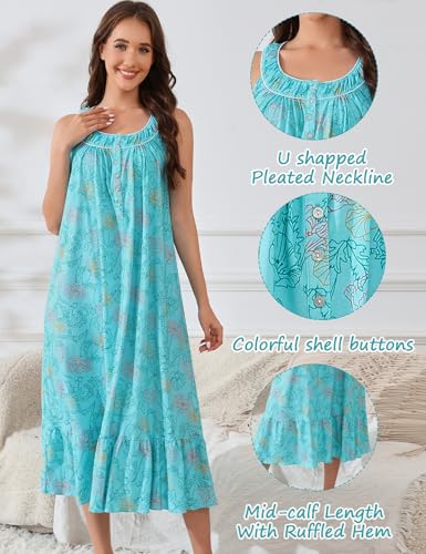 Image of MZROCR Cotton Nightgowns for Women Soft Sleeveless Night Gown for Adult Women Ruffle Sleepwear
