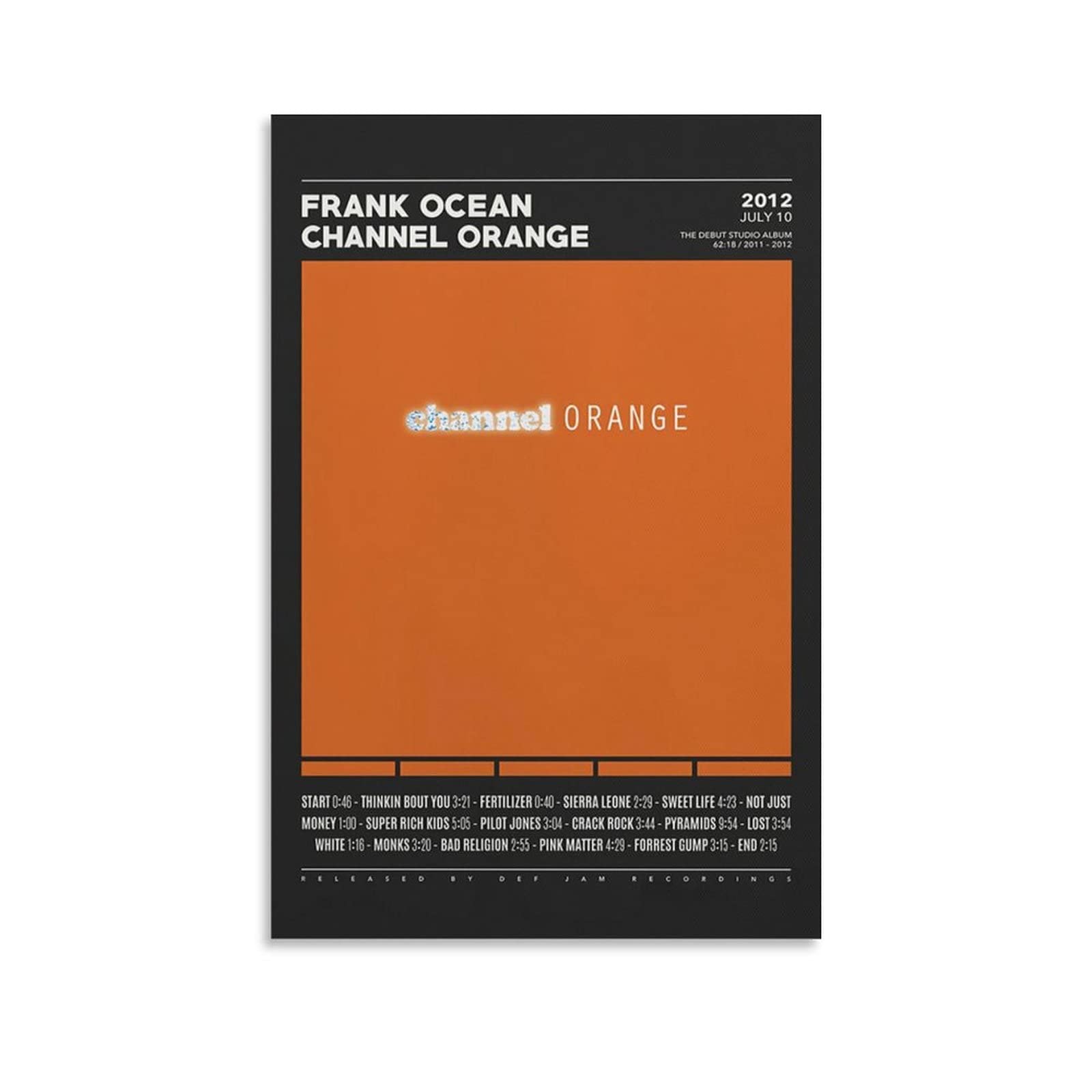 TSNKNP Frank Ocean Channel Orange Poster Pintura Decorativa Lienzo Arte de Pared Salón Póster Dormitorio Pintura, Arte de Pared Impresión de Imagen Moderna Decoración de Habitación Familiar 40 x 60 cm
