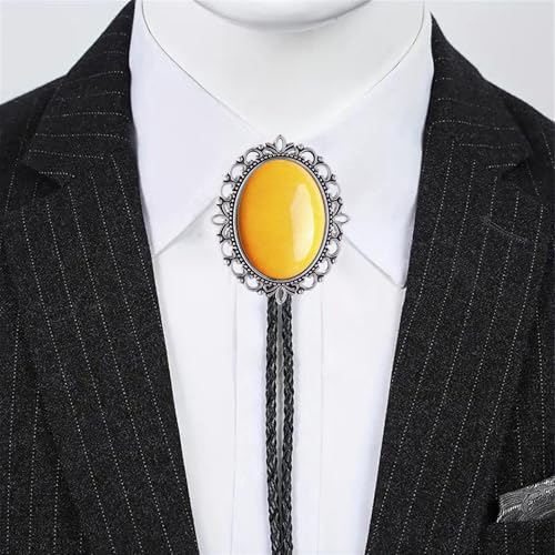 Image of Jeilwiy Bolo Tie for Men Real Stone Westwern Cowboy Ties Silver Bolos Women Leather Necktie Gift for Birthday Christmas
