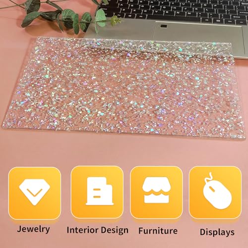 Image of TOEPODO Translucent Acrylic Sheet Irregular Glitter 1 /8 Thickness Sparkly Plexiglass PMMA Acrylic Panels for Laser Cutting Engraving Craft DIY Decor Ornaments (2, Green Glitter, 8x12 Inch)