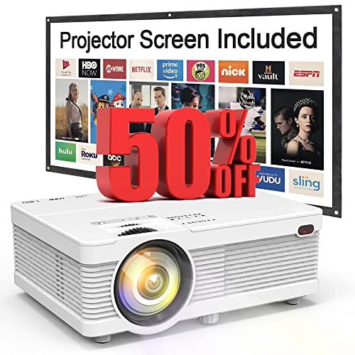 QXK Mini Projector 7500Lumens Portable LCD [100 Inch Screen Included] Full HD 1080P Supported, Compatible with TV Stick, Phone, Games, HDMI, AV, Slide for Outdoor Movies