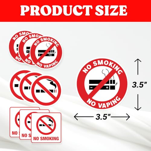 Image of No Smoking Vaping Sticker Pack 9Pcs Vinyl Sign for Restaurant Hotel Hospital School Indoor Outdoor Use Safety Warning Decal Self Adhesive Stickers Laptop Hat Hard