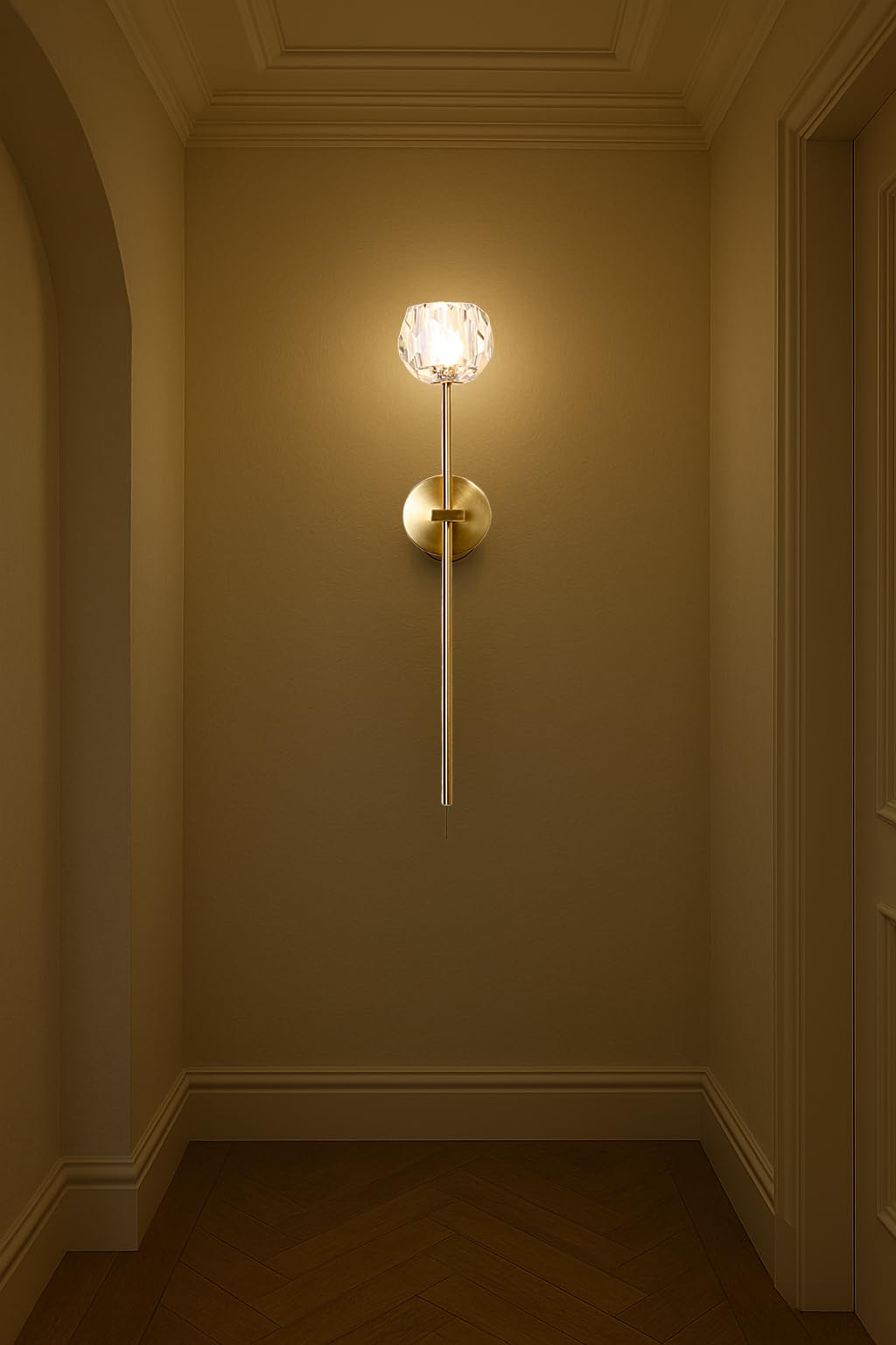 Moderne Kristall Wandleuchte mit G9 Fassung – 52cm/22cm Wandleuchte in Gold mit Knospenförmigem Glasschirm, Elegante Innen Wandlampe für Schlafzimmer, Wohnzimmer, Flur,Hotel (52cm)