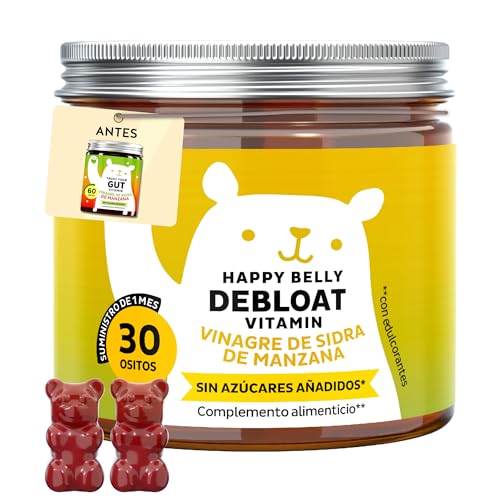 Happy Belly Debloat Vitamin GUT - Aportan 7500 mg de Vinagre de Sidra de Manzana en todo el programa, Vitaminas B6 y B12-30 unidades (1 mes) - Sin Azúcares Añadidos, Vegana – Bears with Benefits
