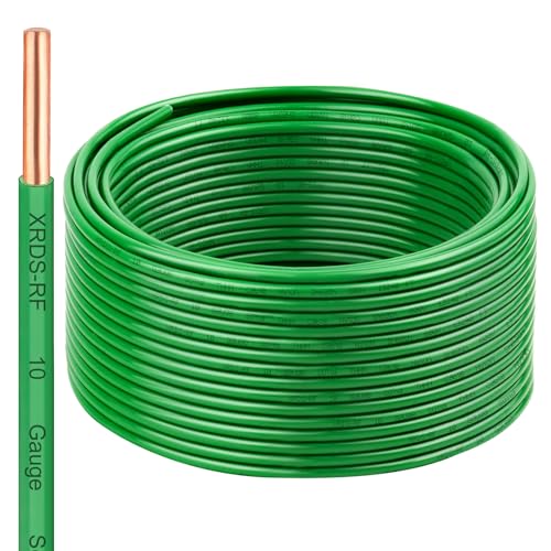Image of 10 AWG THHN Wire 100FT - Single Bare Copper Conductor, Green Electrical Building Wire with Nylon Insulation for Panel Wiring, Grounding, Lighting Circuits, Control Systems
