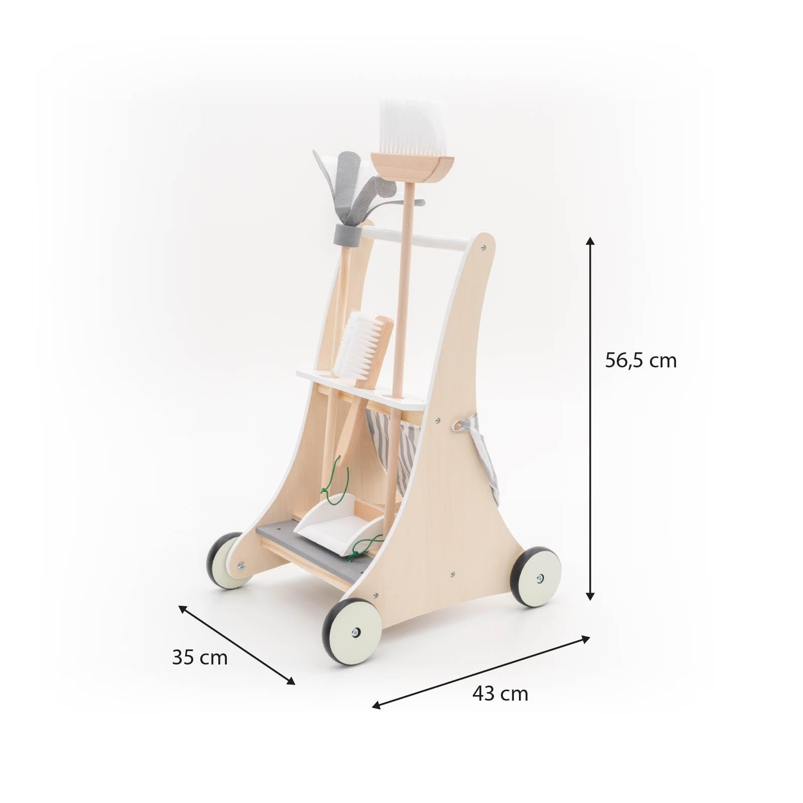 CARRITO DE LIMPIEZA MONTESSORI DE ECO MADERA "CLEAN UP" FREGONA, ESCOBA, CEPILLO Y RECOGEDOR INCLUIDOS 43 X 35 X 66 CM Cura della persona e salute