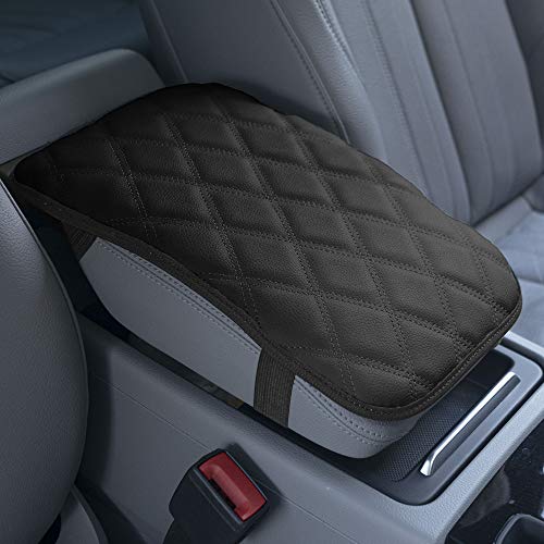 Image of FH Group Faux Leather Diamond Pattern Center Console Armrest Cushion, Luxury Seat Box Cover Protector fits Most Cars, SUVs, and Trucks Black